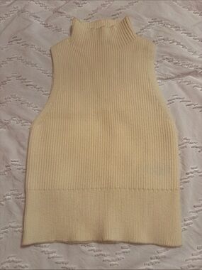 Double Zero Cream Ribbed Mock Neck Sleeveless Top